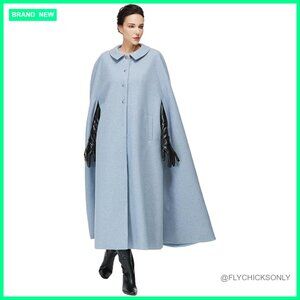 Wool Blend Cape Coat Single-Breasted with Pockets